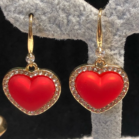 925 Silver with plated gold Pretty red heart  earrings —-NWOT - Picture 8 of 13